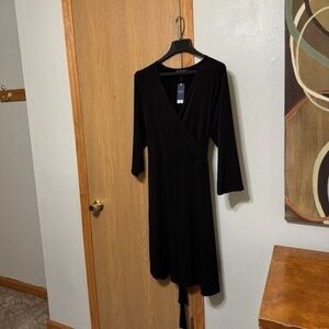 Seranoma NWT Size 2X Solid Black Mid-Calf 3/4 Sleeve Faux Wrap Dress
